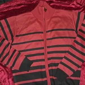 Red Ape Red and Black Striped Zip-Up Sweater